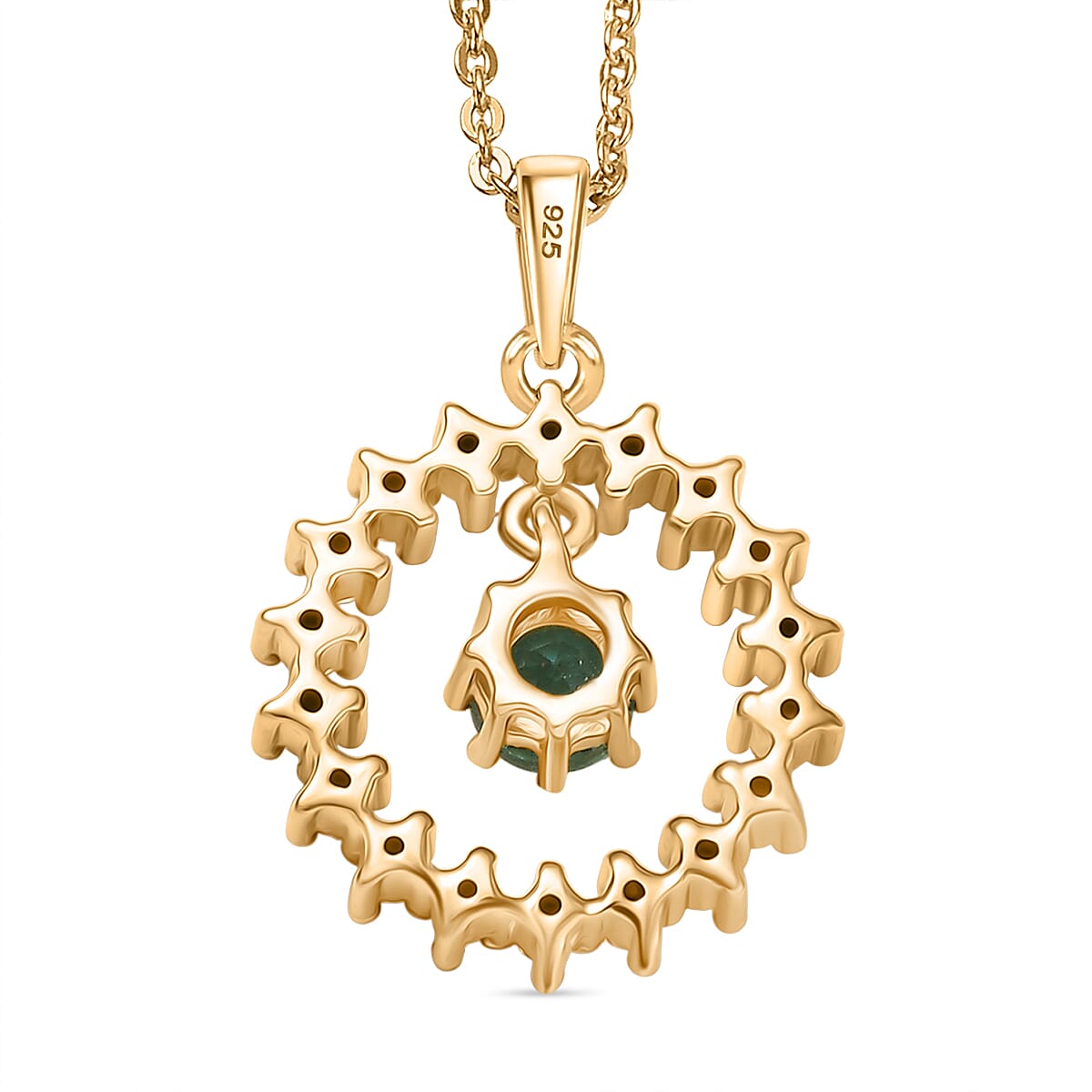 Colombian Emerald & White Zircon Pendant with Chain (Size 20) in 18K Vermeil Yellow Gold Plated Sterling Silver Colombian Emerald & White Zircon Pendant with Chain (Size 20) in 18K Vermeil Yellow Gold Plated Sterling Silver