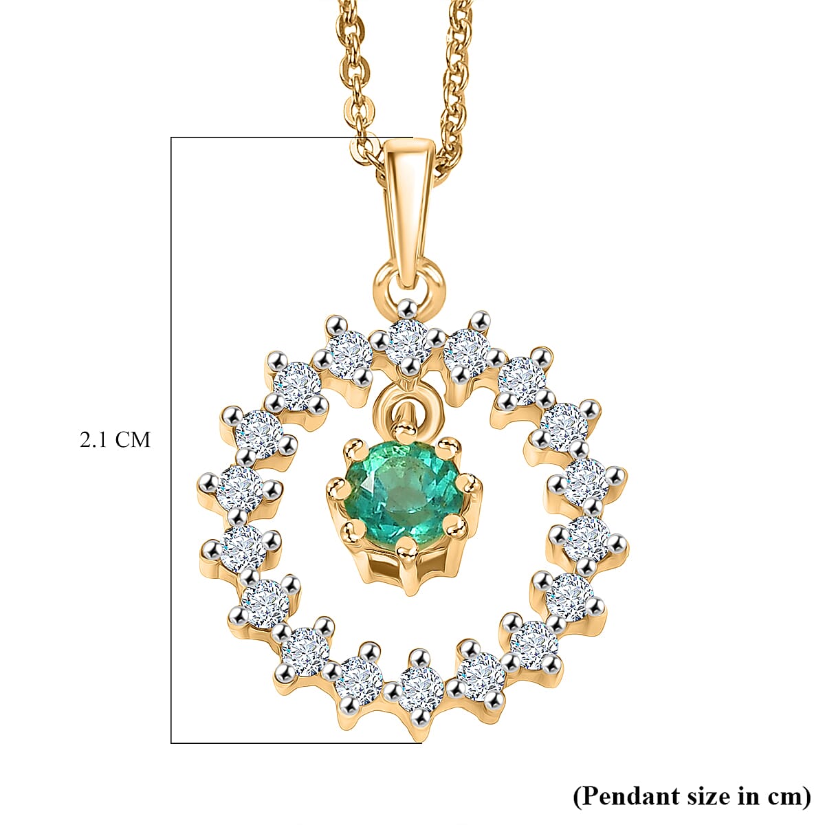 Colombian Emerald & White Zircon Pendant with Chain (Size 20) in 18K Vermeil Yellow Gold Plated Sterling Silver Colombian Emerald & White Zircon Pendant with Chain (Size 20) in 18K Vermeil Yellow Gold Plated Sterling Silver