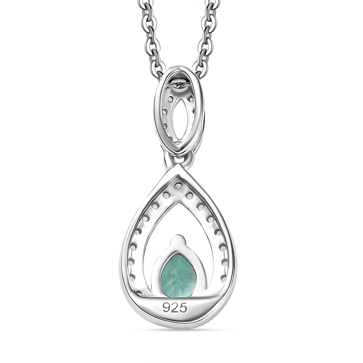 Colombian Emerald & White Zircon Pendant with Chain (Size 20) in Rhodium Overlay Sterling Silver Colombian Emerald & White Zircon Pendant with Chain (Size 20) in Rhodium Overlay Sterling Silver