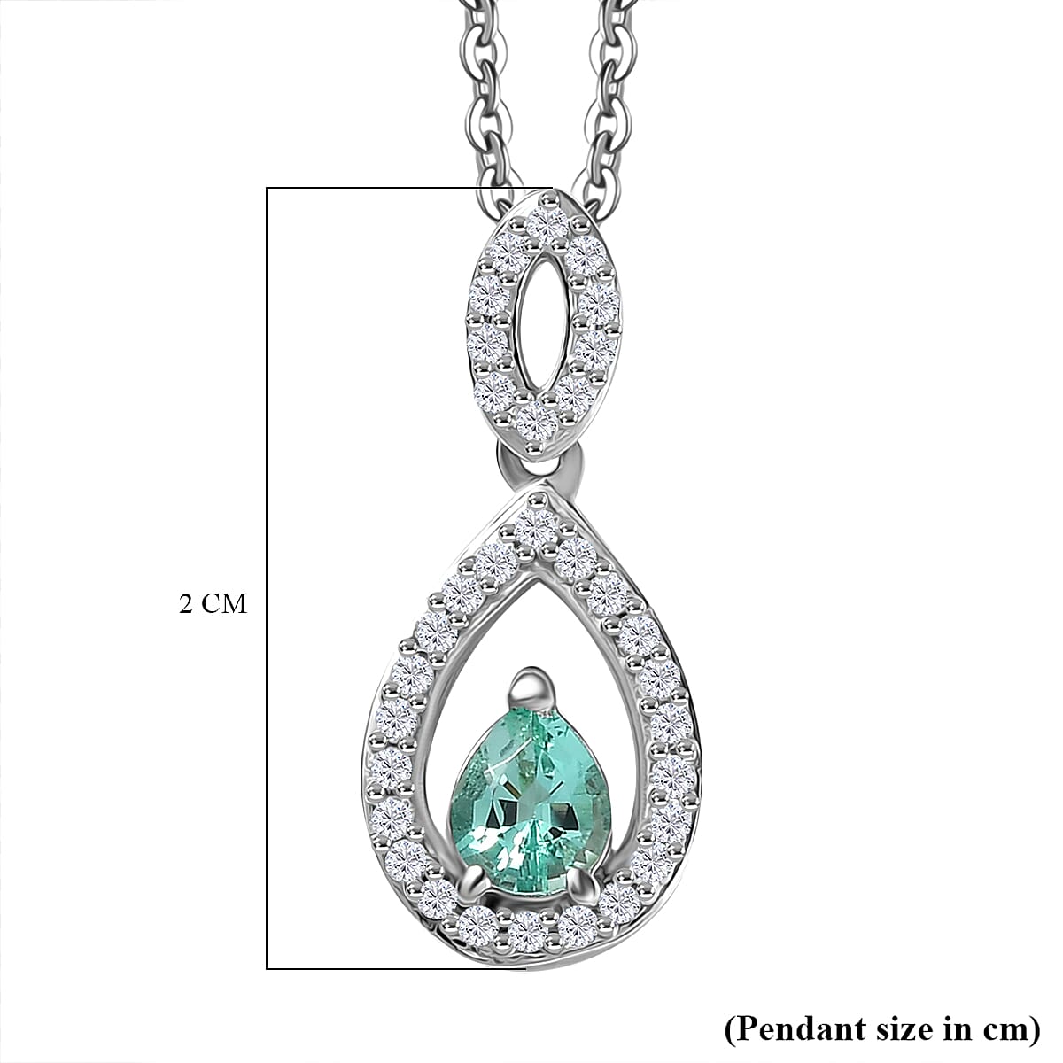 Colombian Emerald & White Zircon Pendant with Chain (Size 20) in Rhodium Overlay Sterling Silver Colombian Emerald & White Zircon Pendant with Chain (Size 20) in Rhodium Overlay Sterling Silver