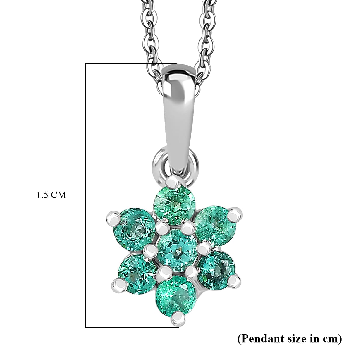 Colombian Emerald Flower Pendant with Chain (Size 20) in Rhodium Overlay Sterling Silver Colombian Emerald Flower Pendant with Chain (Size 20) in Rhodium Overlay Sterling Silver