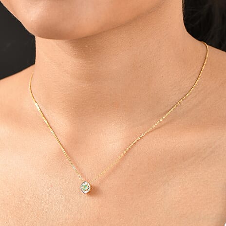 Colombian Emerald & White Diamond Pendant with Chain (Size 20) in 18K Vermeil Yellow Gold Plated Sterling Silver