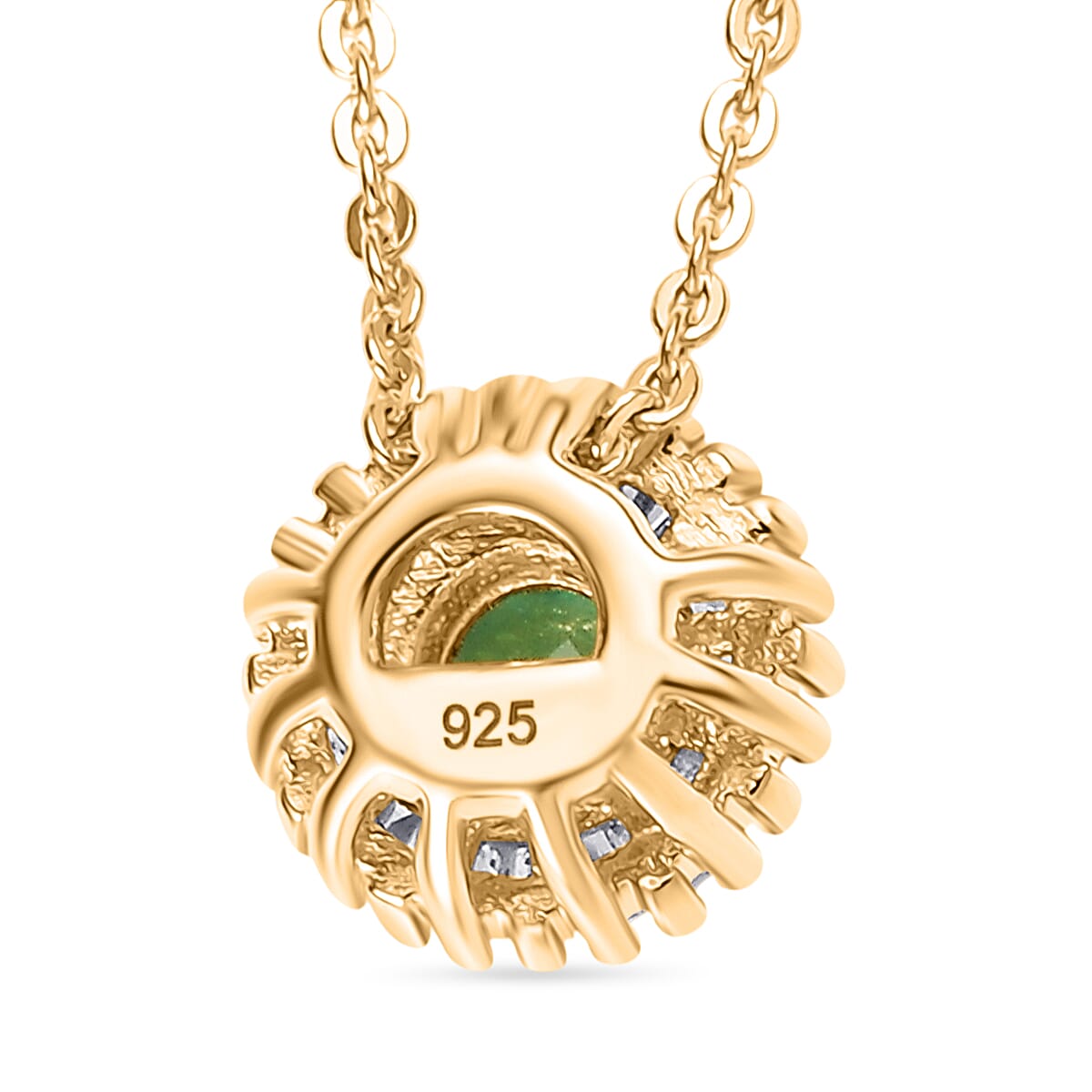 Colombian Emerald & White Diamond Pendant with Chain (Size 20) in 18K Vermeil Yellow Gold Plated Sterling Silver Colombian Emerald & White Diamond Pendant with Chain (Size 20) in 18K Vermeil Yellow Gold Plated Sterling Silver