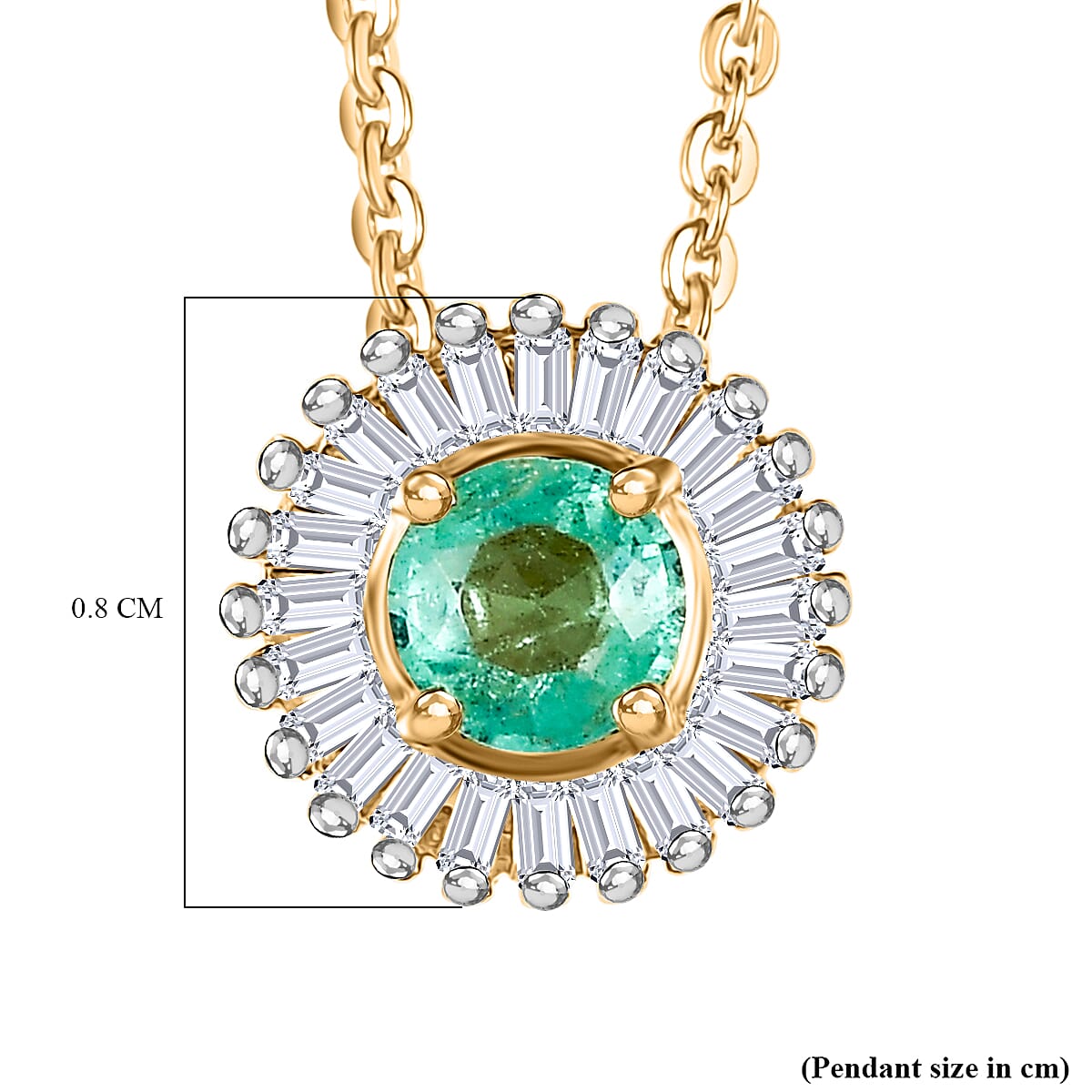 Colombian Emerald & White Diamond Pendant with Chain (Size 20) in 18K Vermeil Yellow Gold Plated Sterling Silver Colombian Emerald & White Diamond Pendant with Chain (Size 20) in 18K Vermeil Yellow Gold Plated Sterling Silver