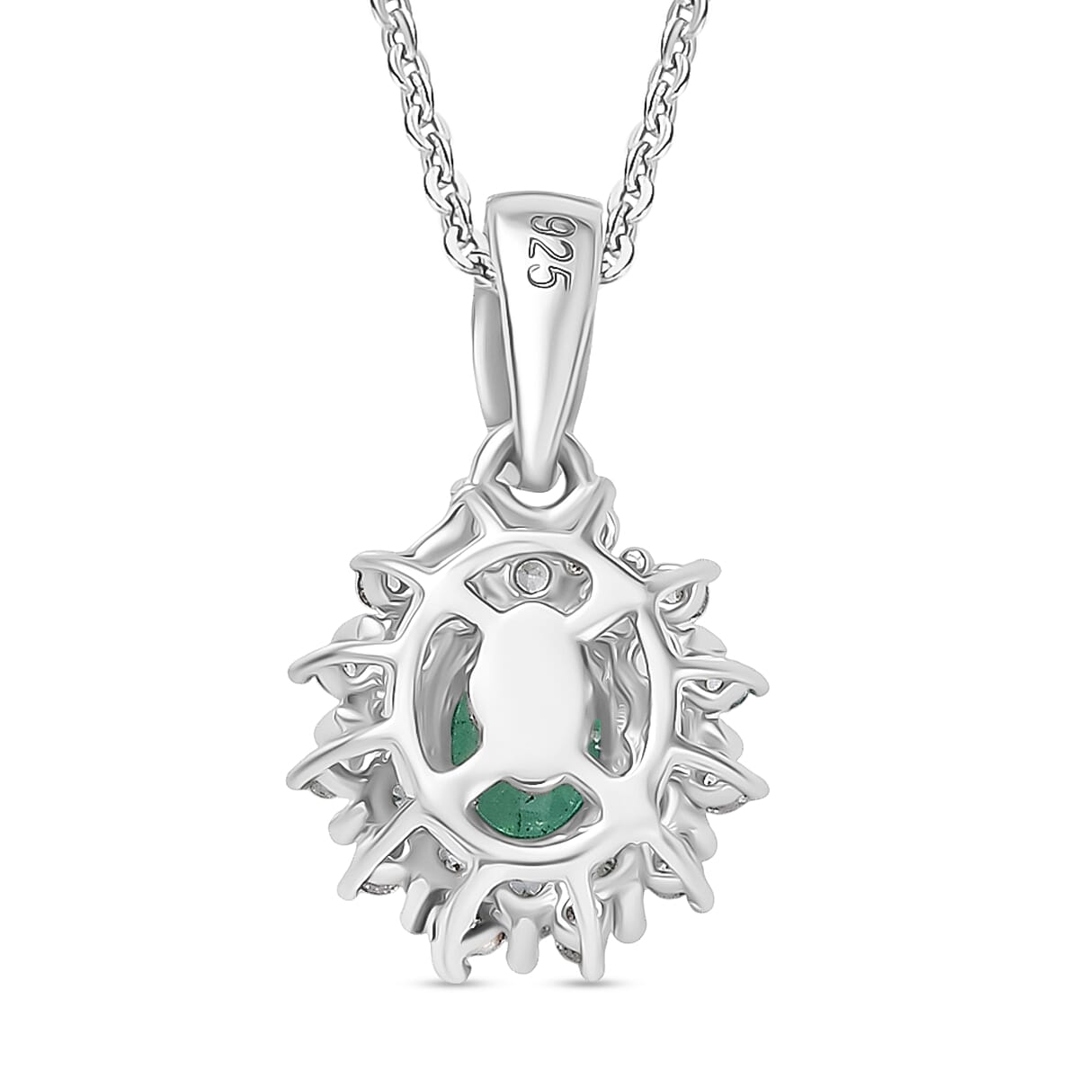 Colombian Emerald & White Zircon Pendant with Chain (Size 20) in Rhodium Overlay Sterling Silver 1.20 Ct. Colombian Emerald & White Zircon Pendant with Chain (Size 20) in Rhodium Overlay Sterling Silver 1.20 Ct.