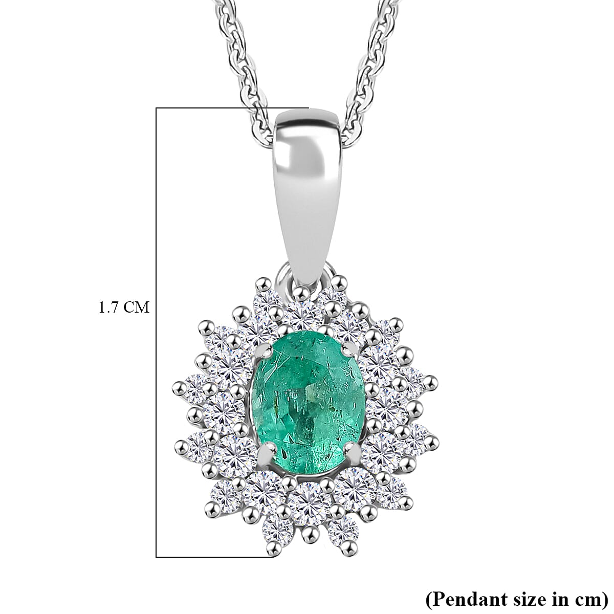 Colombian Emerald & White Zircon Pendant with Chain (Size 20) in Rhodium Overlay Sterling Silver 1.20 Ct. Colombian Emerald & White Zircon Pendant with Chain (Size 20) in Rhodium Overlay Sterling Silver 1.20 Ct.