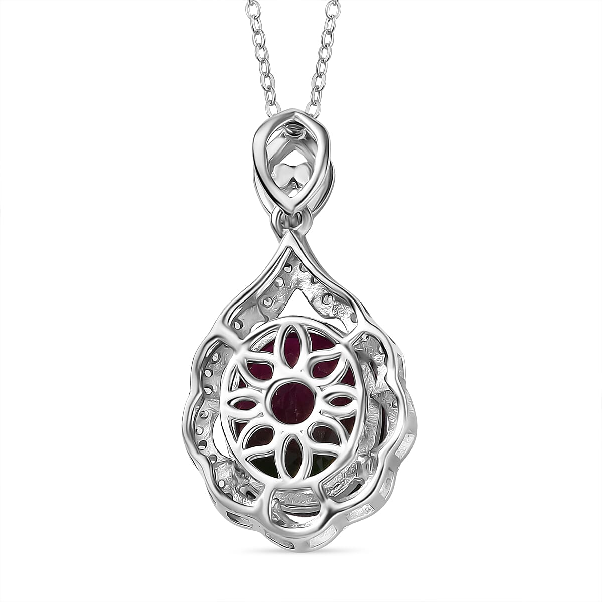 Watermelon Quartz Triplet & White Zircon Pendant with Chain (Size 20) in Rhodium Overlay Sterling Silver 5.87 Ct. Watermelon Quartz Triplet & White Zircon Pendant with Chain (Size 20) in Rhodium Overlay Sterling Silver 5.87 Ct.
