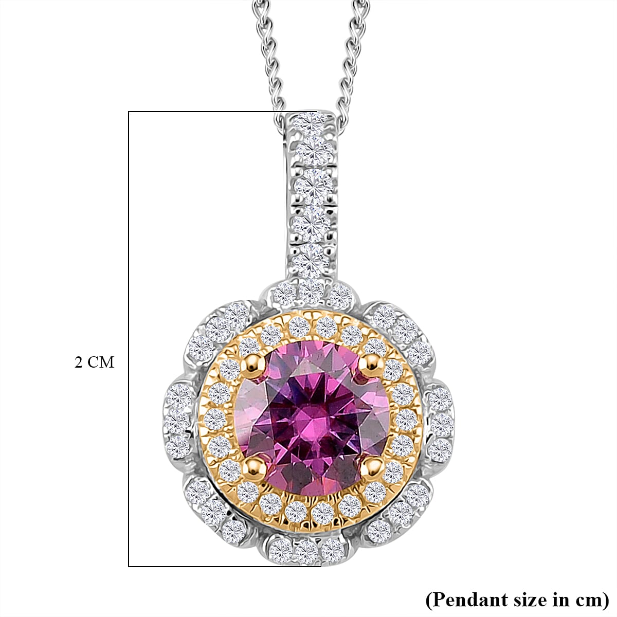 Pink Lotus Coated Moissanite & Moissanite Pendant with Chain (Size 18) in Rhodium Overlay & Vermeil Yellow Gold Plated Sterling Silver 1.25 Ct. Pink Lotus Coated Moissanite & Moissanite Pendant with Chain (Size 18) in Rhodium Overlay & Vermeil Yellow Gold Plated Sterling Silver 1.25 Ct.