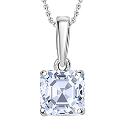 LUXURIANT Asscher Cut Lab Grown Diamond Pendant with Chain (Size 18/20) in Rhodium Overlay Sterling Silver