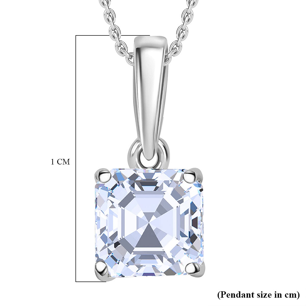Luxuriant Diamond Asscher Cut Lab Grown Diamond Pendant with Chain (Size 18-20) in Rhodium Overlay Sterling Silver