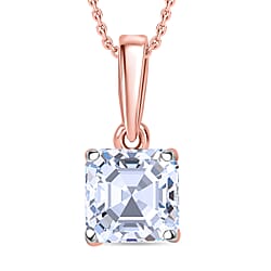 LUXURIANT Asscher Cut Lab Grown Diamond Pendant with Chain (Size 18/20) in Rhodium Overlay Sterling Silver