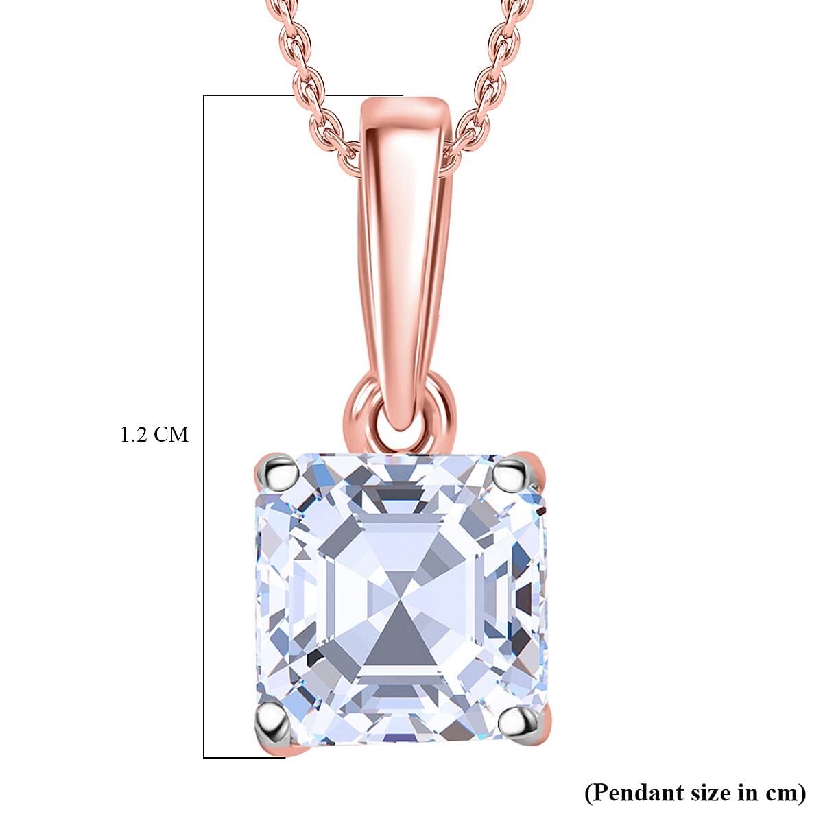 Luxuriant Diamond Asscher Cut Lab Grown Diamond Pendant with Chain (Size 18-20) in Vermeil Rose Gold Plated Sterling Silver
