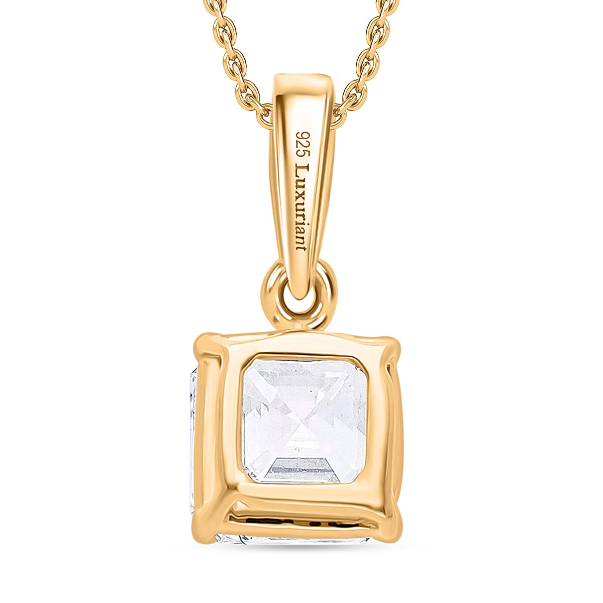 Luxuriant Diamond Asscher Cut Lab Grown Diamond Pendant with Chain (Size 18-20) in Vermeil Yellow Gold Plated Sterling Silver