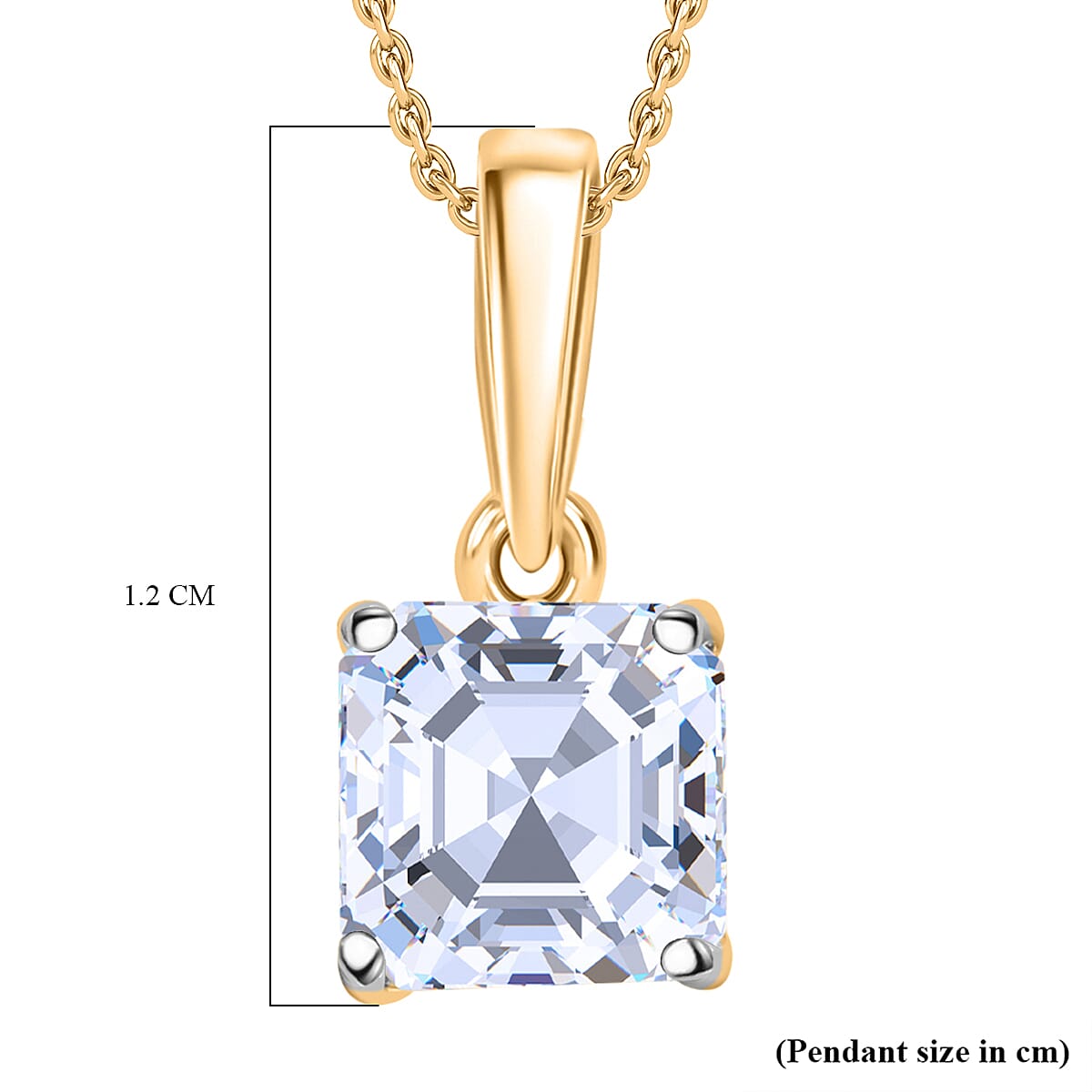 Luxuriant Diamond Asscher Cut Lab Grown Diamond Pendant with Chain (Size 18-20) in Vermeil Yellow Gold Plated Sterling Silver