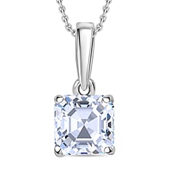LUXURIANT Asscher Cut Lab Grown Diamond Pendant with Chain (Size 18/20) in Rhodium Overlay Sterling Silver 1 Ct.