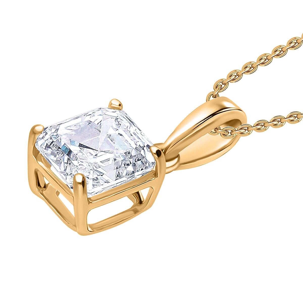 Luxuriant Diamond Asscher Cut Lab Grown Diamond Pendant with Chain (Size 18-20) in Vermeil Yellow Gold Plated Sterling Silver 1.00 Ct.