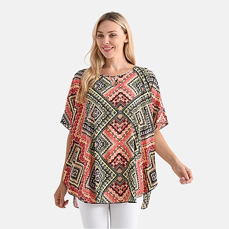 - Maisi - Set of 2 Womens Diamond Pattern - Solid Viscose Round Neck Top (One Size) - Orange