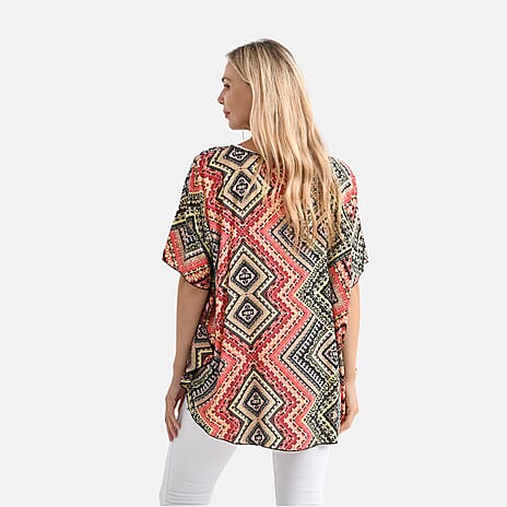 - Maisi - Set of 2 Womens Diamond Pattern - Solid Viscose Round Neck Top (One Size) - Orange