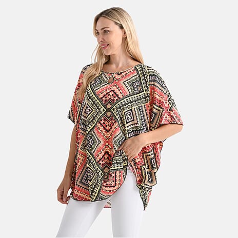 - Maisi - Set of 2 Womens Diamond Pattern - Solid Viscose Round Neck Top (One Size) - Orange