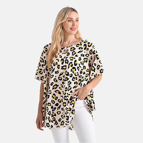 - Maisi Set of 2 Womens Leopard Print - Solid Viscose Round Neck Top (One Size) - Yellow