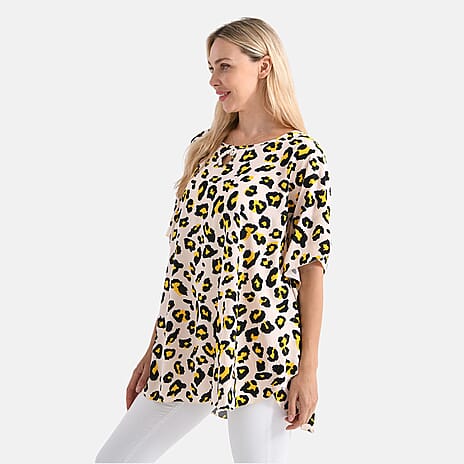 - Maisi Set of 2 Womens Leopard Print - Solid Viscose Round Neck Top (One Size) - Yellow
