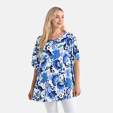 - Maisi - Set of 2 Women Leaf print - Solid Viscose Round Neck Top (One Size) - Blue