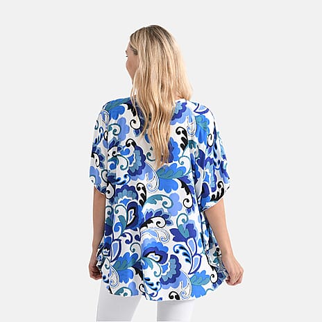 - Maisi - Set of 2 Women Leaf print - Solid Viscose Round Neck Top (One Size) - Blue