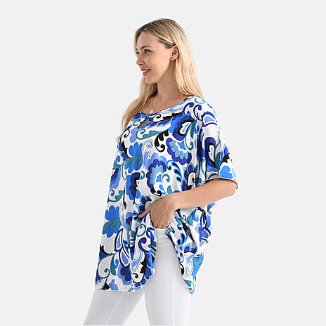 - Maisi - Set of 2 Women Leaf print - Solid Viscose Round Neck Top (One Size) - Blue