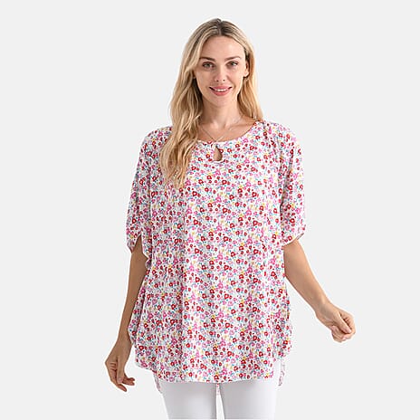 - Maisi - Set of 2 Womens Floral Print - Solid Viscose Round Neck Top (One Size) - Pink
