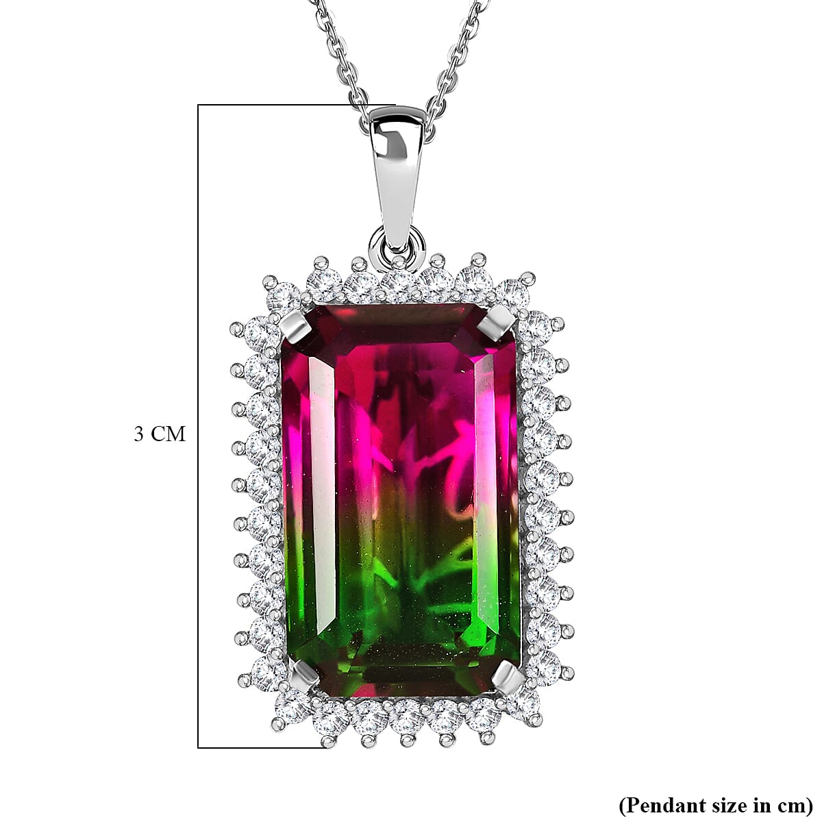 Watermelon Quartz Triplet & White Zircon Pendant with Chain (Size 20) in Rhodium Overlay Sterling Silver 23.37 Ct. Watermelon Quartz Triplet & White Zircon Pendant with Chain (Size 20) in Rhodium Overlay Sterling Silver 23.37 Ct.