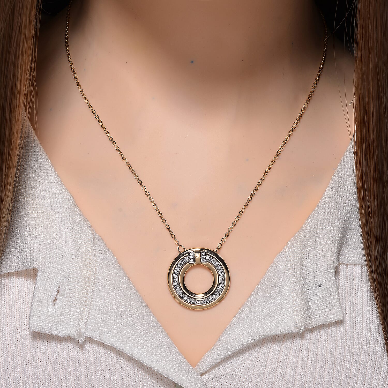 Designer Inspired - White Cubic Zirconia Pendant with Chain (Size 20 - 2 Ext)