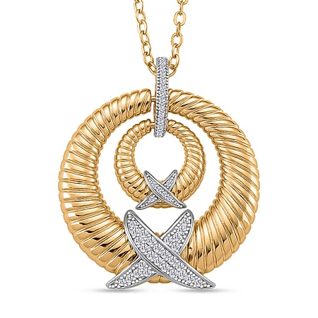 Designer Inspired- White Cubic Zirconia Pendant with Chain (Size 20-2 Ext) in White & Yellow Gold Tone Designer Inspired- White Cubic Zirconia Pendant with Chain (Size 20-2 Ext) in White & Yellow Gold Tone