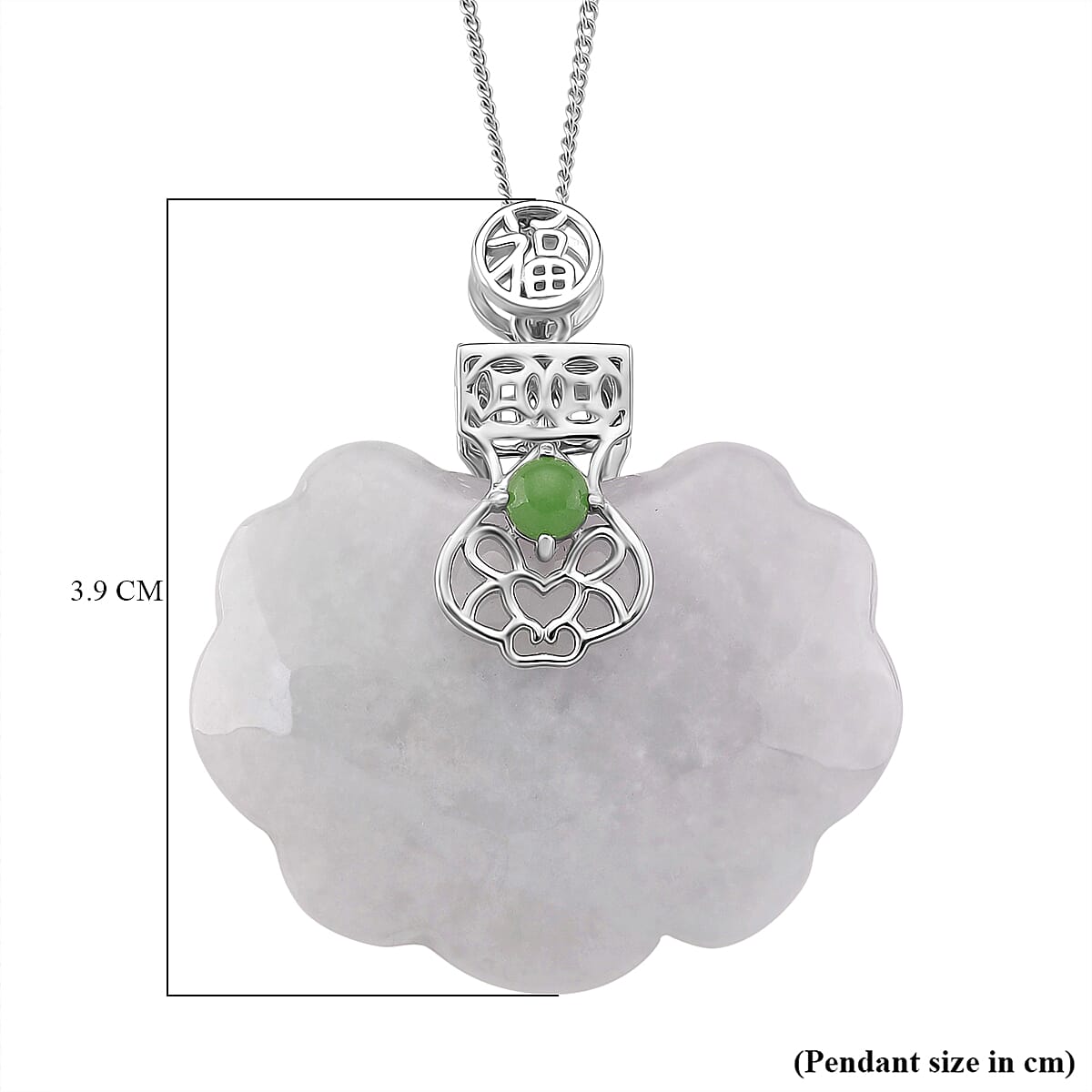 Natural White Jade & Green Jade Pendant (Size - 18) with Lobster Clasp in Rhodium Overlay Sterling Silver 54.24 Ct. Natural White Jade & Green Jade Pendant (Size - 18) with Lobster Clasp in Rhodium Overlay Sterling Silver 54.24 Ct.