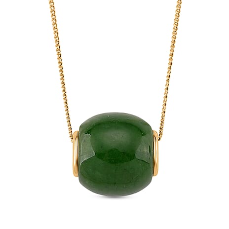 Green Jade Pendant with Chain (Size 18) in 18K Vermeil Yellow Gold Plated Sterling Silver 27.11 Ct.