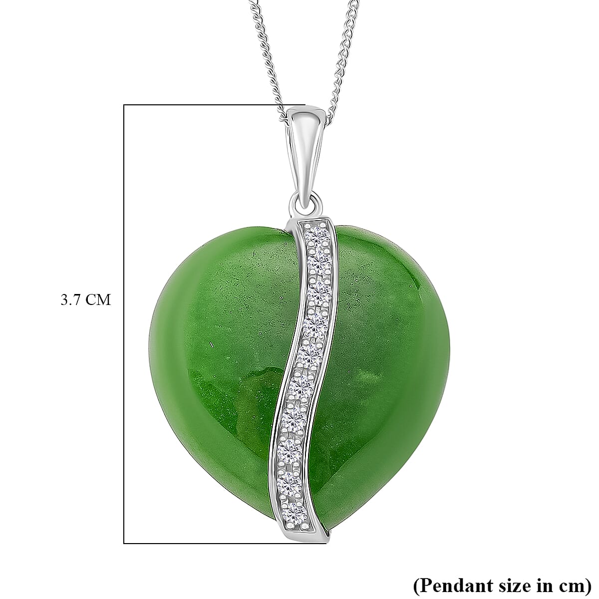 Enhanced Green Jade & Moissanite Pendant with Chain (Size 18) with Lobster Clasp in Rhodium Overlay Sterling Silver 67.70 Ct. Enhanced Green Jade & Moissanite Pendant with Chain (Size 18) with Lobster Clasp in Rhodium Overlay Sterling Silver 67.70 Ct.