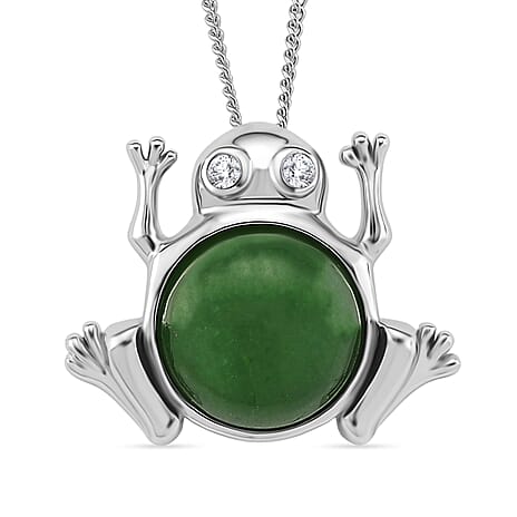 Enhanced Green Jade & Moissanite Pendant with Chain (Size 18) with Lobster Clasp in Rhodium Overlay Sterling Silver 6.25 Ct.