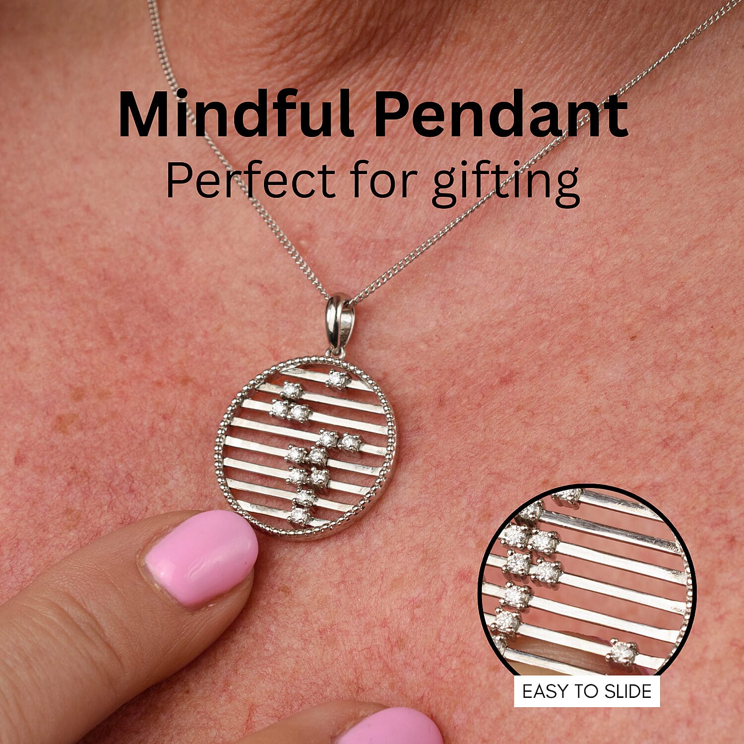 Moissanite Pendant with Chain (Size 18) in Rhodium Overlay Sterling Silver