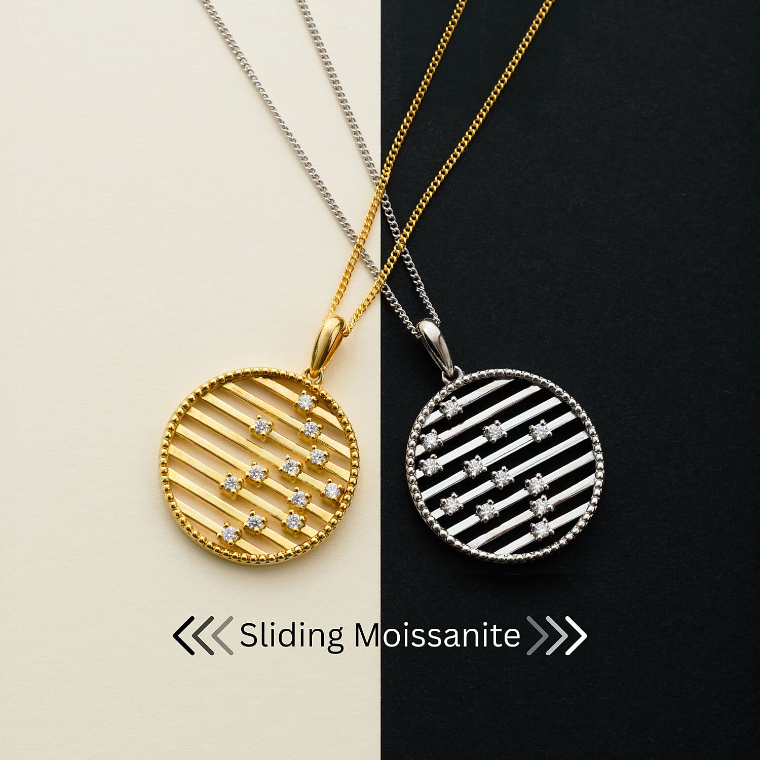 Moissanite Pendant with Chain (Size 18) in Rhodium Overlay Sterling Silver