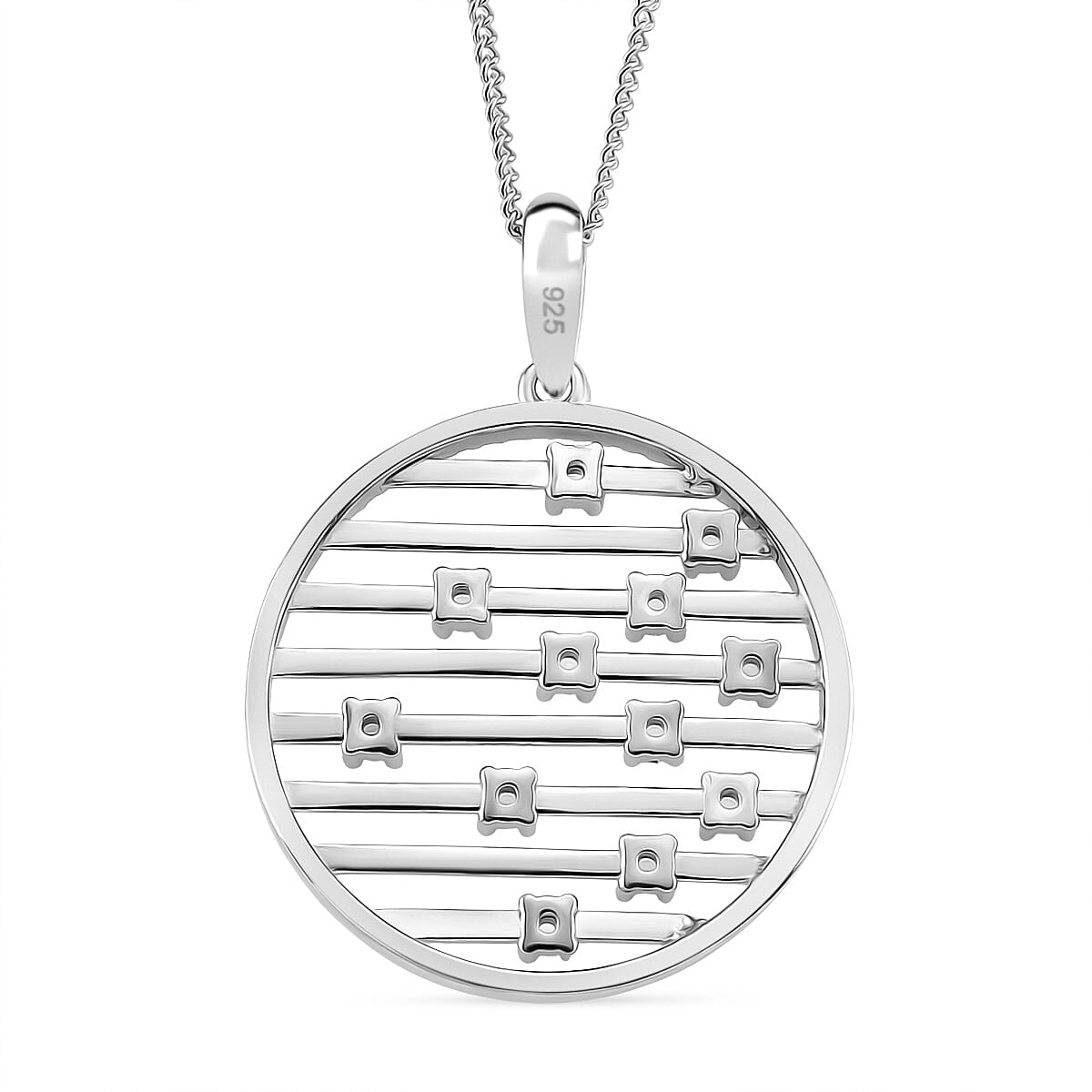 Moissanite Pendant with Chain (Size 18) in Rhodium Overlay Sterling Silver