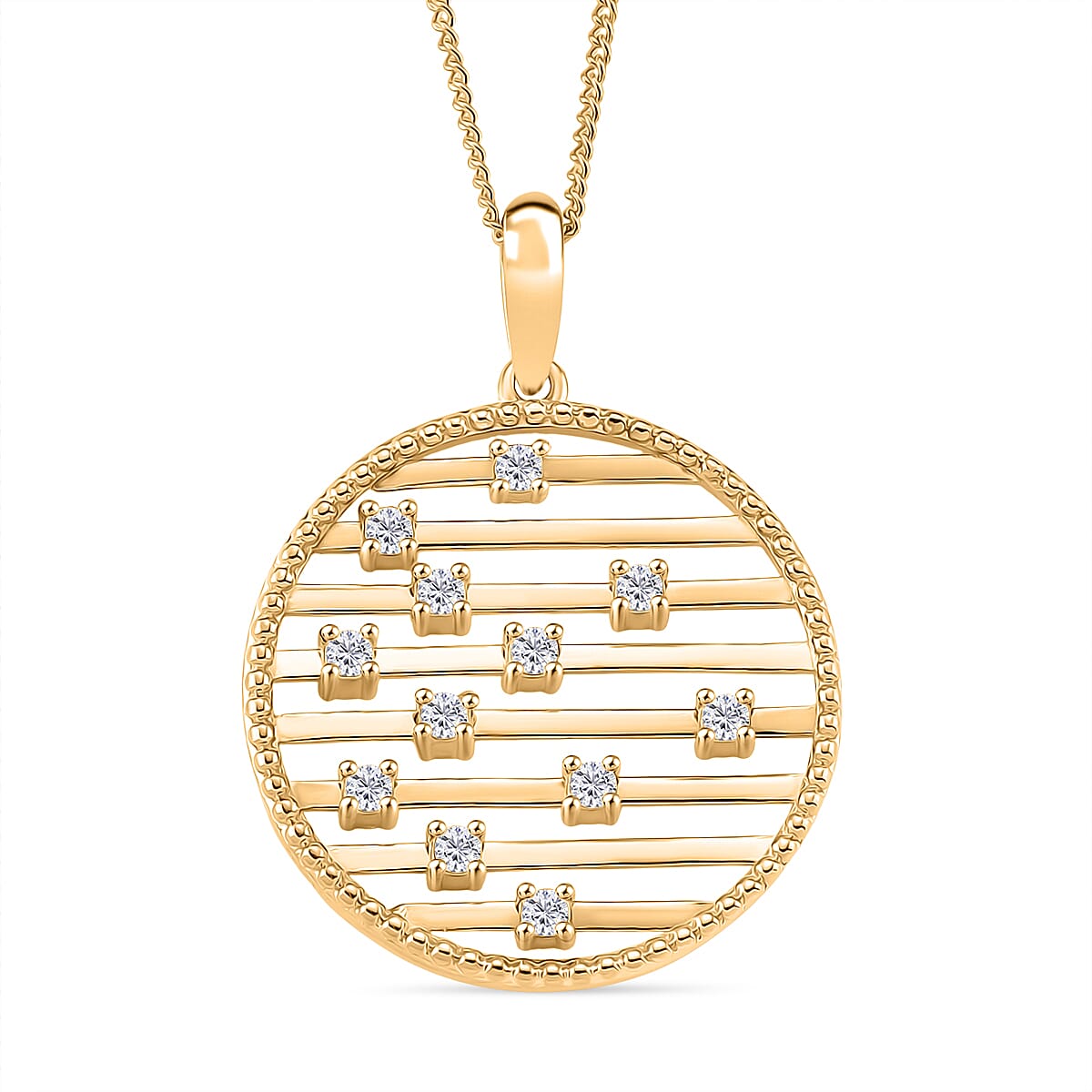 Moissanite Pendant with Chain (Size 18) in Yellow Gold Plated Sterling Silver