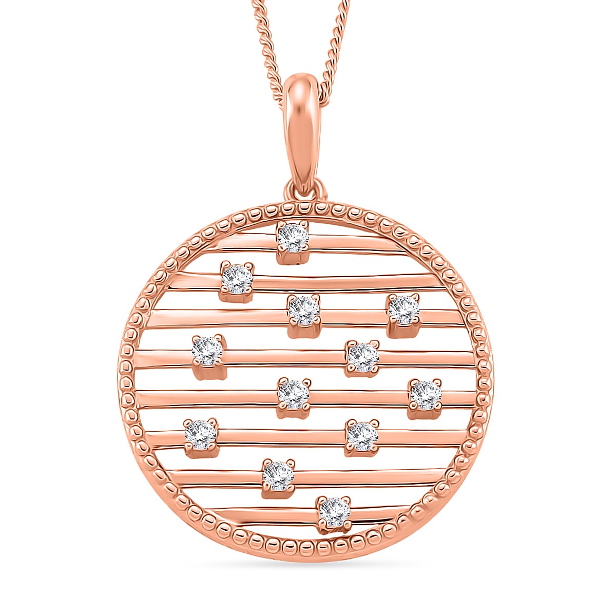 D'Joy Moissanite Pendant with Chain (Size 18) with Lobster Clasp in Rose Gold Plated Sterling Silver, Silver Wt. 5.30 Gms.