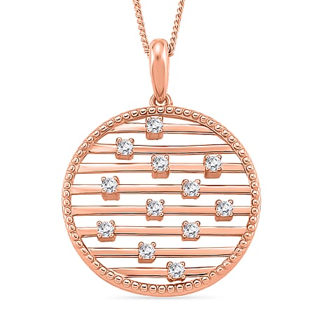 D'Joy Moissanite Pendant with Chain (Size 18) with Lobster Clasp in Rose Gold Plated Sterling Silver, Silver Wt. 5.30 Gms.