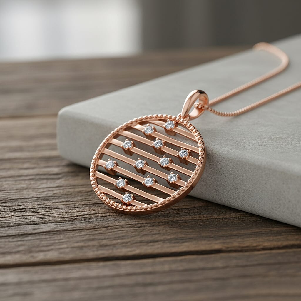 D'Joy Moissanite Pendant with Chain (Size 18) with Lobster Clasp in Rose Gold Plated Sterling Silver, Silver Wt. 5.30 Gms.