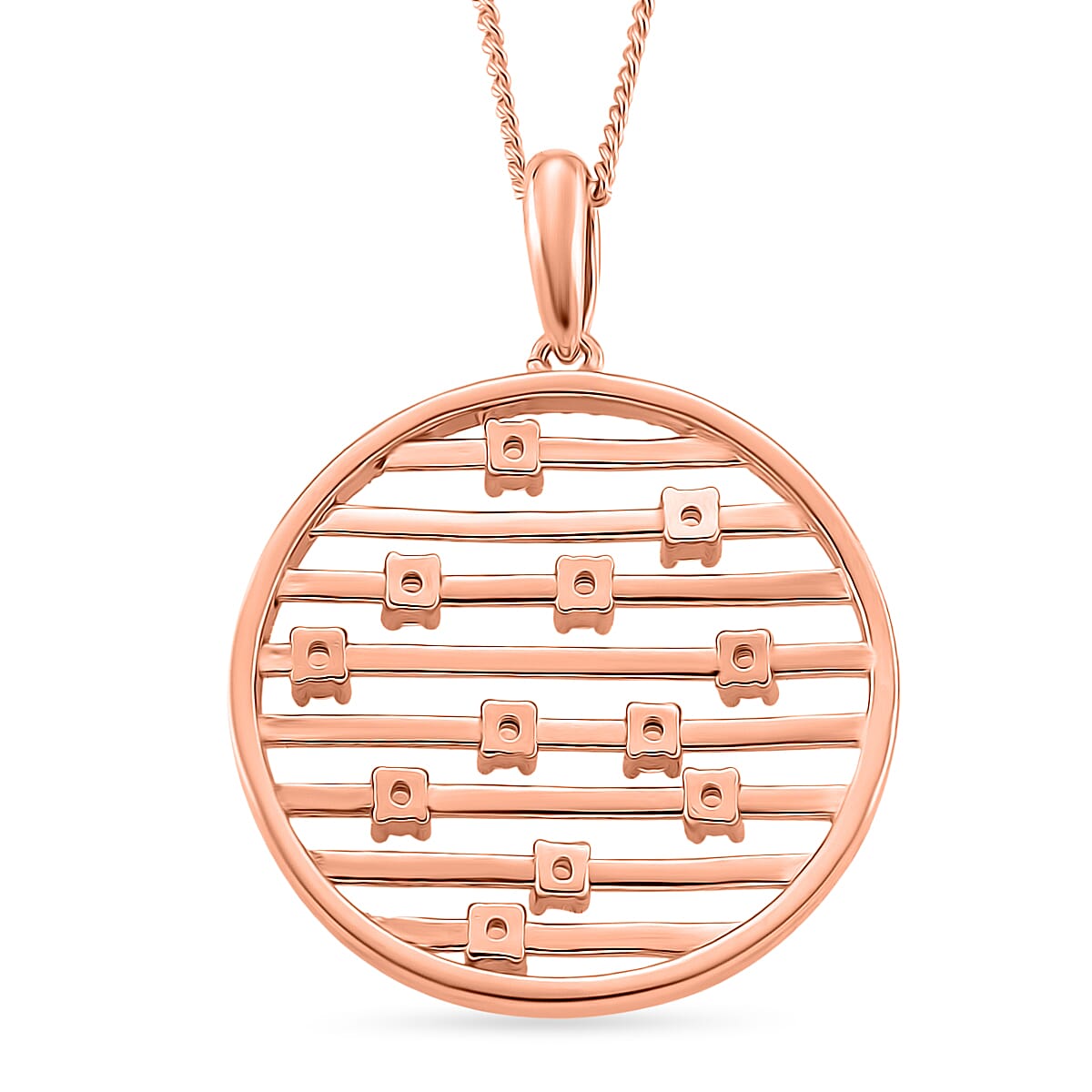 D'Joy Moissanite Pendant with Chain (Size 18) with Lobster Clasp in Rose Gold Plated Sterling Silver, Silver Wt. 5.30 Gms.