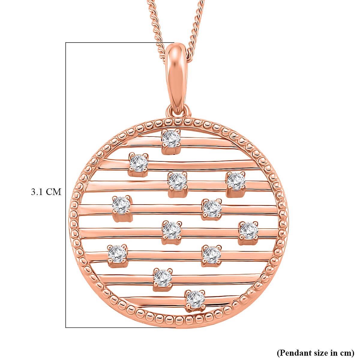 D'Joy Moissanite Pendant with Chain (Size 18) with Lobster Clasp in Rose Gold Plated Sterling Silver, Silver Wt. 5.30 Gms.