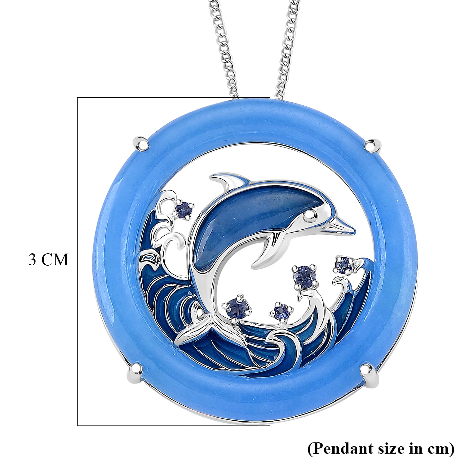 GP Sealife Collection - Blue Jade & Kanchanaburi Blue Sapphire Pendant with Chain (Size 18) in Rhodium Overlay Sterling Silver 19.13 Ct, Silver Wt. 7.30 Gms.