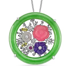 GP Sealife Collection - Blue Jade Sealife Pendant with Chain (Size 18) in Rhodium Overlay Sterling Silver 19.13 Ct.