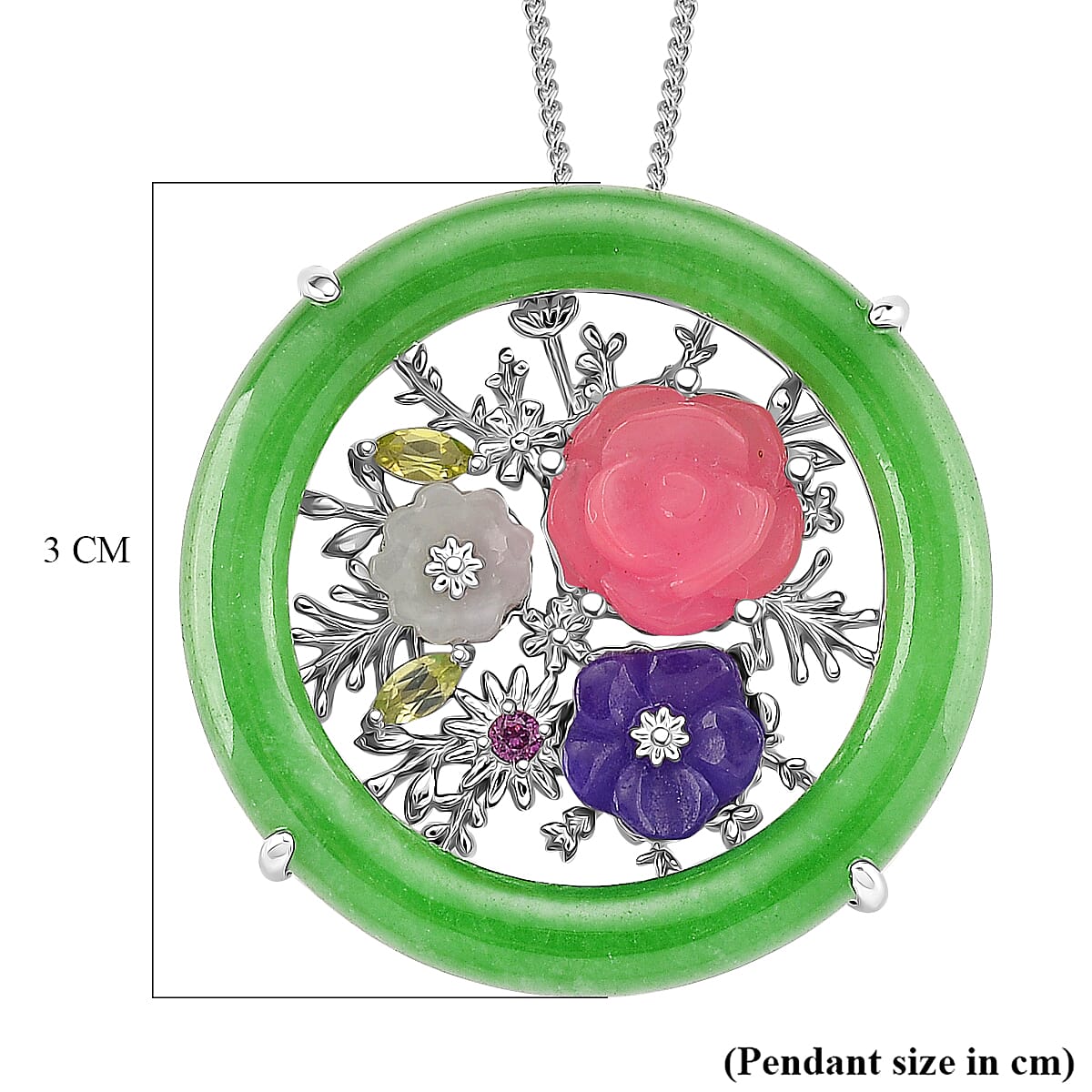 GP Italian Garden Collection - Green Jade & Multi Gemstones Pendant with Chain (Size 18) in Rhodium Overlay Sterling Silver 23.74 Ct, Silver Wt. 6.60 Gms. GP Italian Garden Collection - Green Jade & Multi Gemstones Pendant with Chain (Size 18) in Rhodium Overlay Sterling Silver 23.74 Ct, Silver Wt. 6.60 Gms.