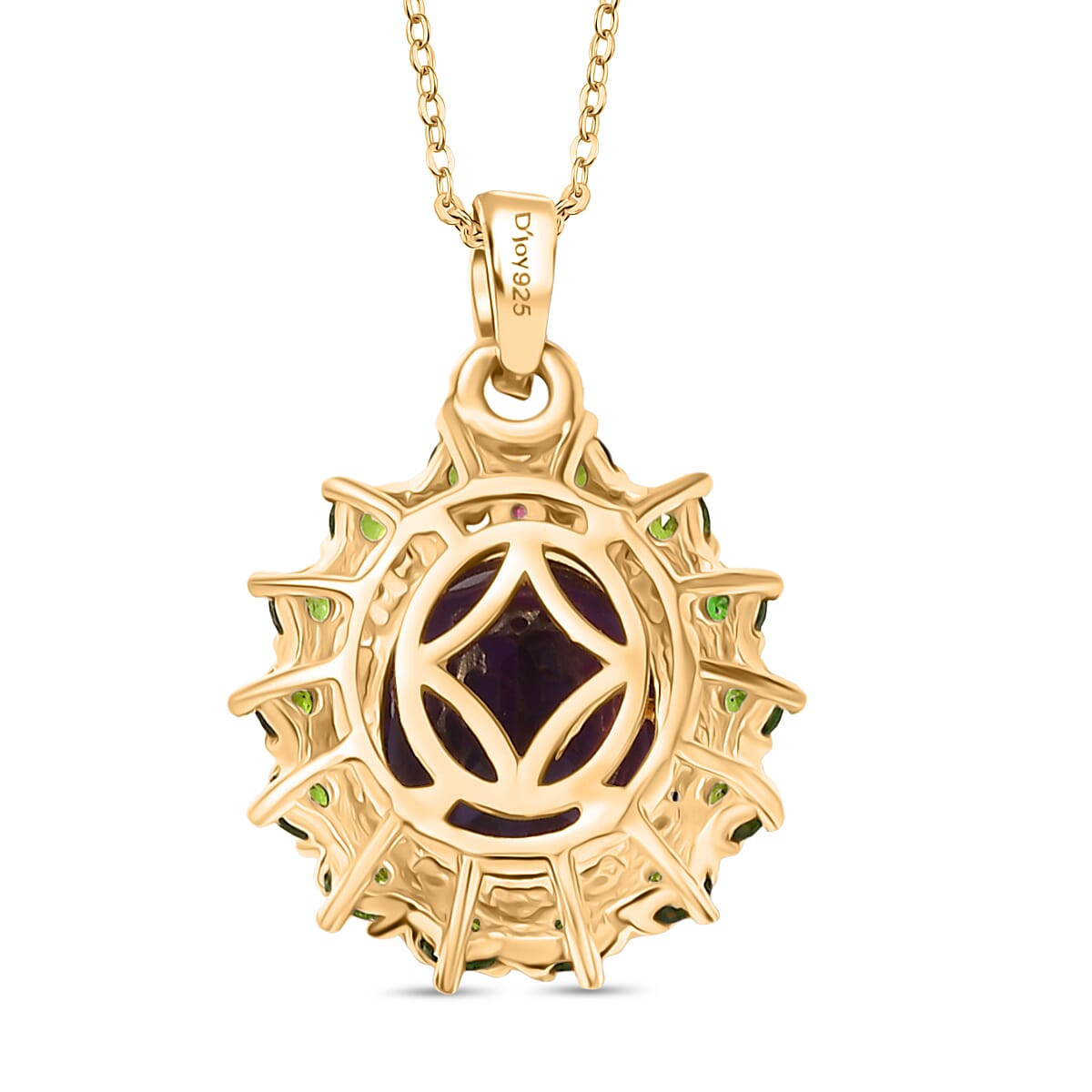 Moroccan Amethyst,  Rhodolite Garnet,  Natural Chrome Diopside Pendant with Chain (Size 20) in 18K YG Vermeil Sterling Silver 1.06 ct  Silver Wt. 5.17 Gms  4.710  Ct.
