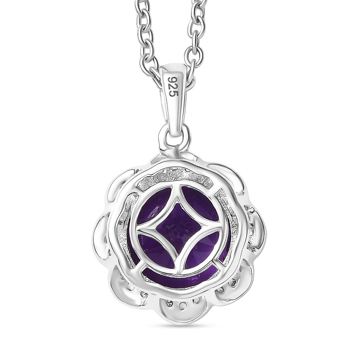 Moroccan Amethyst, White Zircon Pendant with Chain (Size 20) in Rhodium Overlay Sterling Silver 0.36 ct 4.320 Ct. Moroccan Amethyst, White Zircon Pendant with Chain (Size 20) in Rhodium Overlay Sterling Silver 0.36 ct 4.320 Ct.